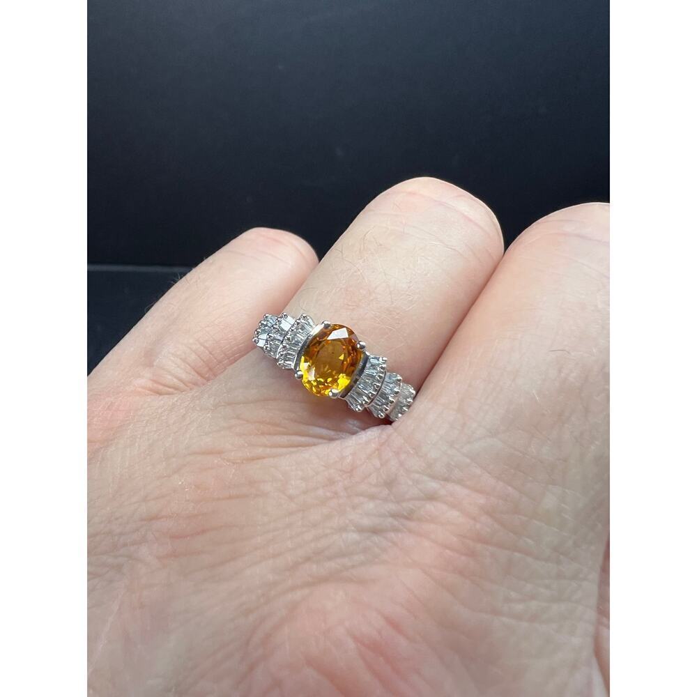 14k white gold yellow lab sapphire and diamond ring size 7 - Picture 4 of 16